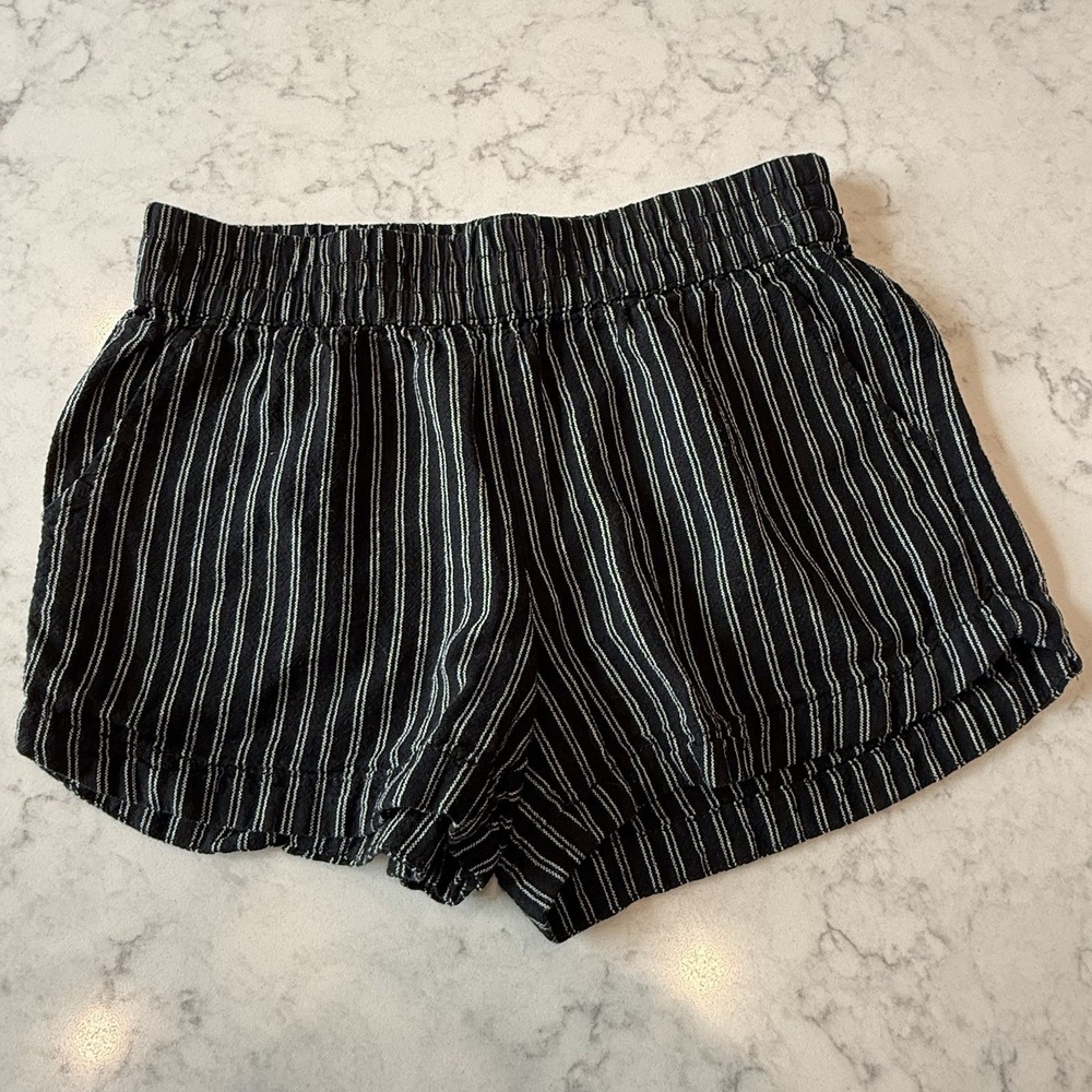 Maurice's Linen Blend Shorts Black White Stripe Women's S